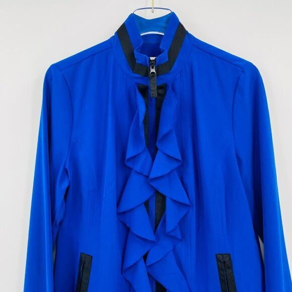 Zenergy Chico's Size 1 Medium Blue Long Sleeve Lightweight Ruffled Zip Up Jacket - Picture 2 of 9